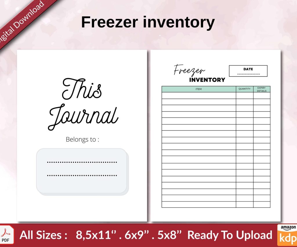 Freezer inventory KDP interior Ready To Upload, Sizes 8.5×11 6×9 5×8 inch PDF FILE Used as Amazon KDP Paperback Low Content Book, journal, Notebook, Planner, COMMERCIAL Use