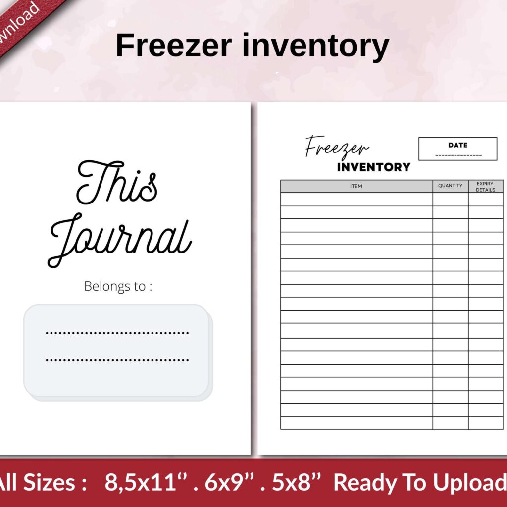 Freezer inventory KDP interior Ready To Upload, Sizes 8.5×11 6×9 5×8 inch PDF FILE Used as Amazon KDP Paperback Low Content Book, journal, Notebook, Planner, COMMERCIAL Use