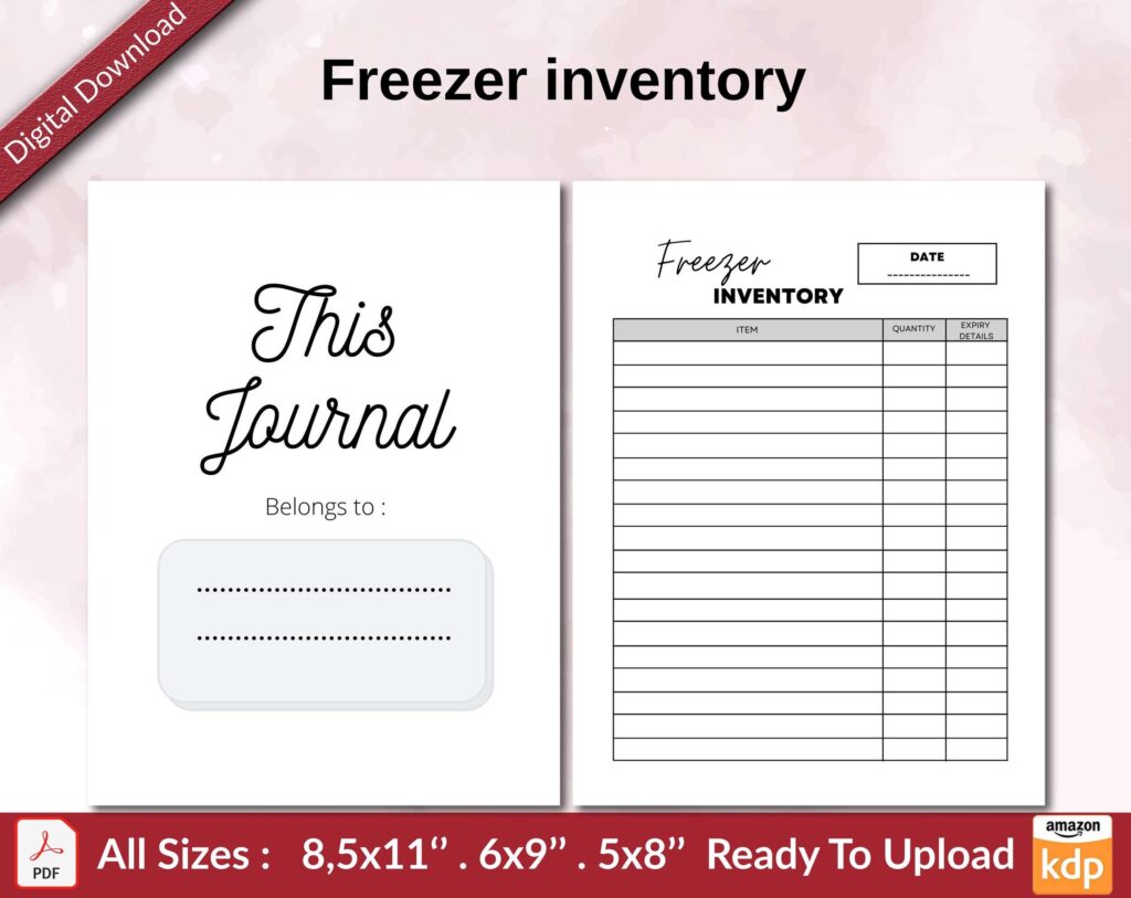 Freezer inventory KDP interior Ready To Upload, Sizes 8.5×11 6×9 5×8 inch PDF FILE Used as Amazon KDP Paperback Low Content Book, journal, Notebook, Planner, COMMERCIAL Use