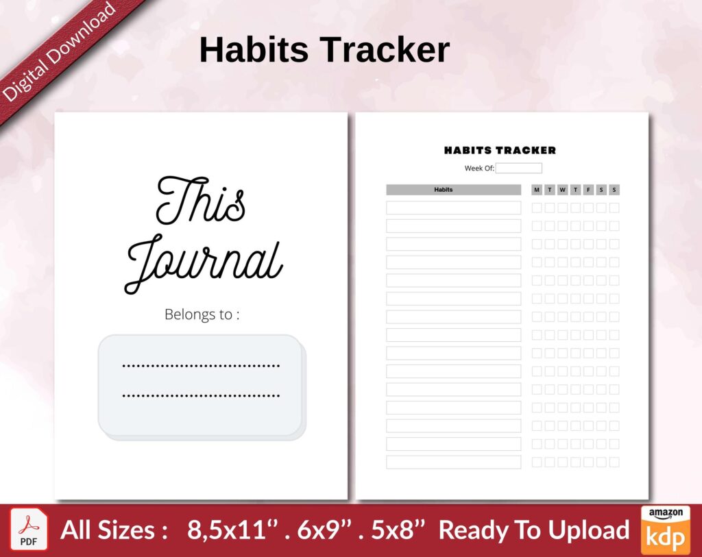 Habits Tracker KDP interior Ready To Upload, Sizes 8.5×11 6×9 5×8 inch PDF FILE Used as Amazon KDP Paperback Low Content Book, journal, Notebook, Planner, COMMERCIAL Use