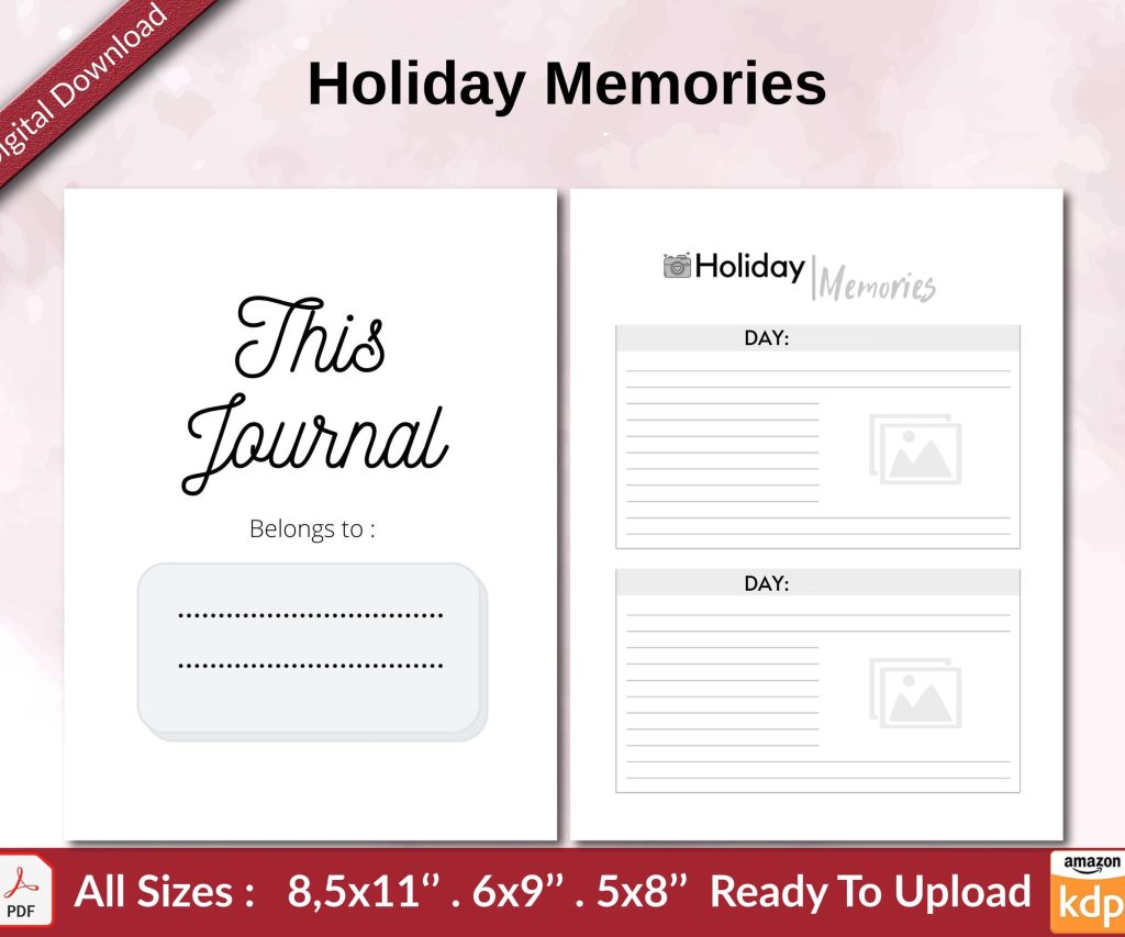 Holiday Memories KDP interior Ready To Upload, Sizes 8.5×11 6×9 5×8 inch PDF FILE Used as Amazon KDP Paperback Low Content Book, journal, Notebook, Planner, COMMERCIAL Use