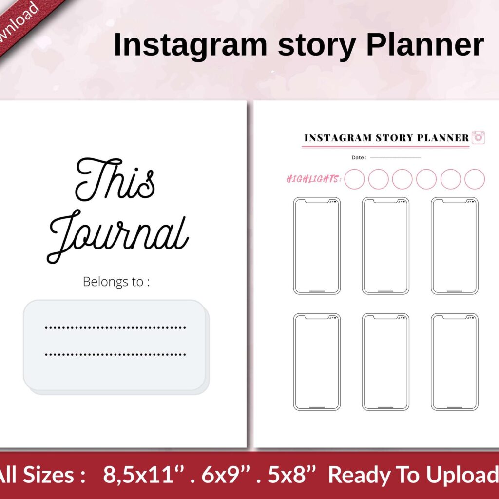 Instagram story Planner KDP interior Ready To Upload, Sizes 8.5×11 6×9 5×8 inch PDF FILE Used as Amazon KDP Paperback Low Content Book, journal, Notebook, Planner, COMMERCIAL Use
