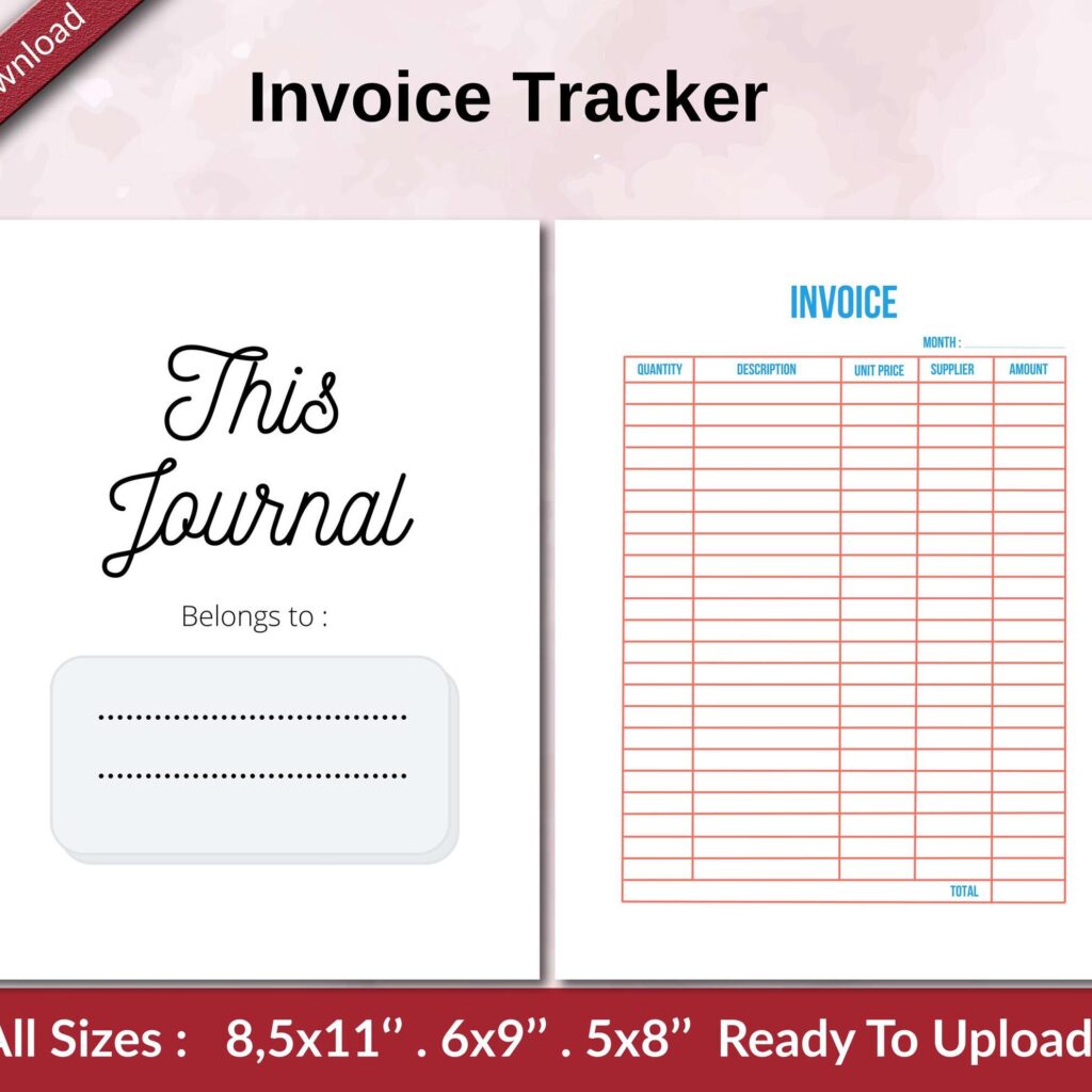 Invoice Tracker KDP interior Ready To Upload, Sizes 8.5×11 6×9 5×8 inch PDF FILE Used as Amazon KDP Paperback Low Content Book, journal, Notebook, Planner, COMMERCIAL Use
