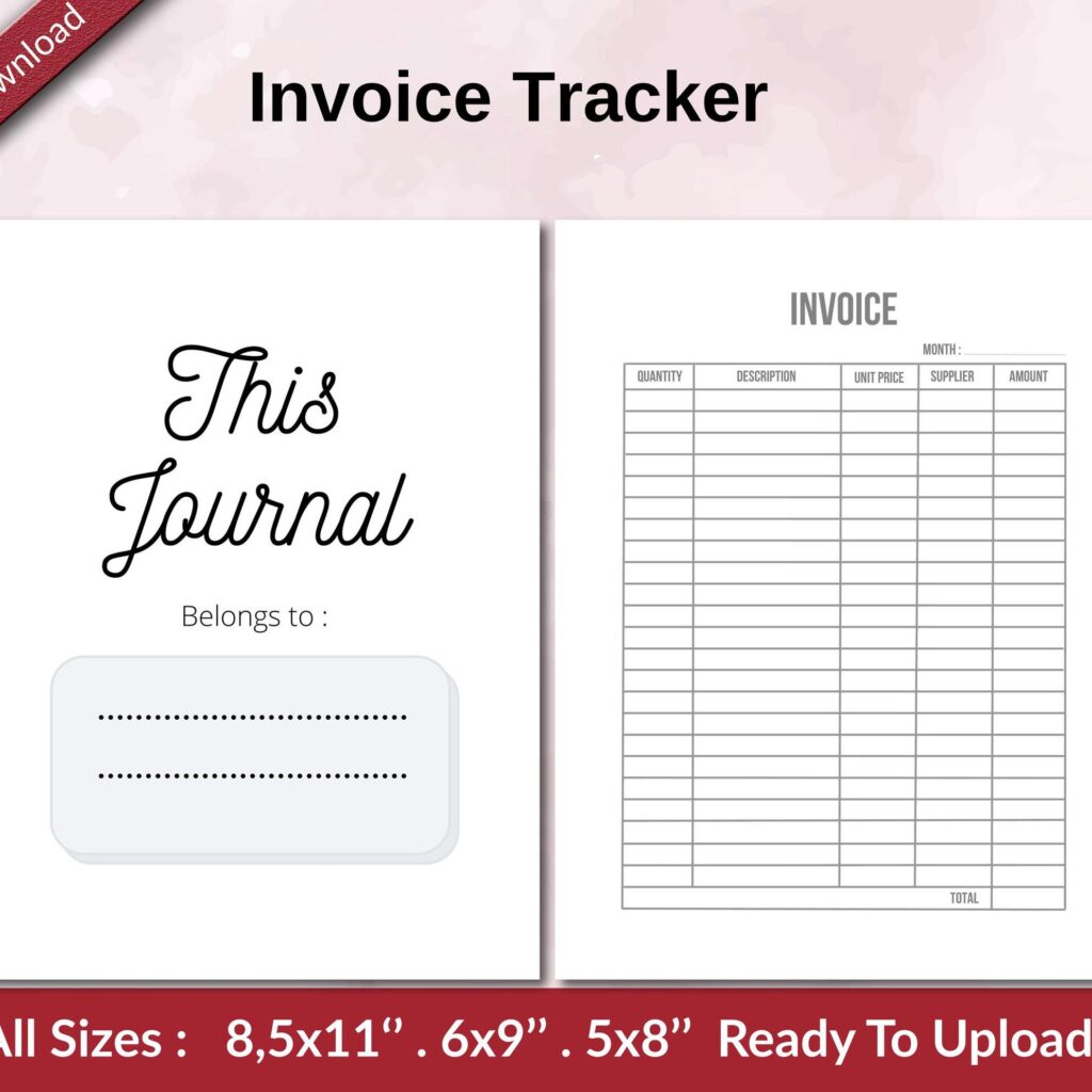 Invoice Tracker KDP interior Ready To Upload, Sizes 8.5×11 6×9 5×8 inch PDF FILE Used as Amazon KDP Paperback Low Content Book, journal, Notebook, Planner, COMMERCIAL Use