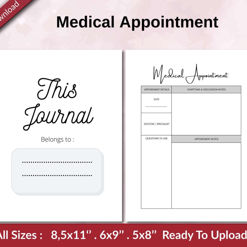 Medical Appointment KDP interior Ready To Upload, Sizes 8.5×11 6×9 5×8 inch PDF FILE Used as Amazon KDP Paperback Low Content Book, journal, Notebook, Planner, COMMERCIAL Use