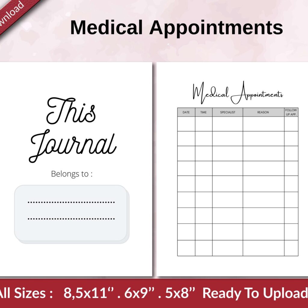 Medical Appointments KDP interior Ready To Upload, Sizes 8.5×11 6×9 5×8 inch PDF FILE Used as Amazon KDP Paperback Low Content Book, journal, Notebook, Planner, COMMERCIAL Use