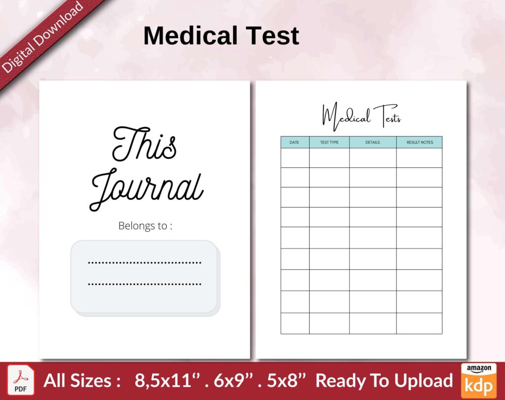 Medical Test KDP interior Ready To Upload, Sizes 8.5×11 6×9 5×8 inch PDF FILE Used as Amazon KDP Paperback Low Content Book, journal, Notebook, Planner, COMMERCIAL Use