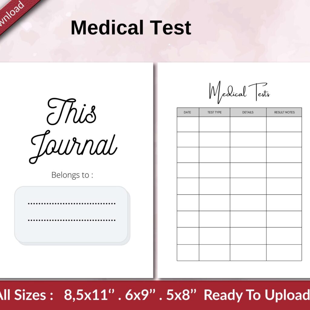 Medical Test KDP interior Ready To Upload, Sizes 8.5×11 6×9 5×8 inch PDF FILE Used as Amazon KDP Paperback Low Content Book, journal, Notebook, Planner, COMMERCIAL Use