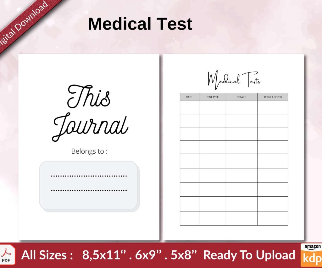 Medical Test KDP interior Ready To Upload, Sizes 8.5×11 6×9 5×8 inch PDF FILE Used as Amazon KDP Paperback Low Content Book, journal, Notebook, Planner, COMMERCIAL Use