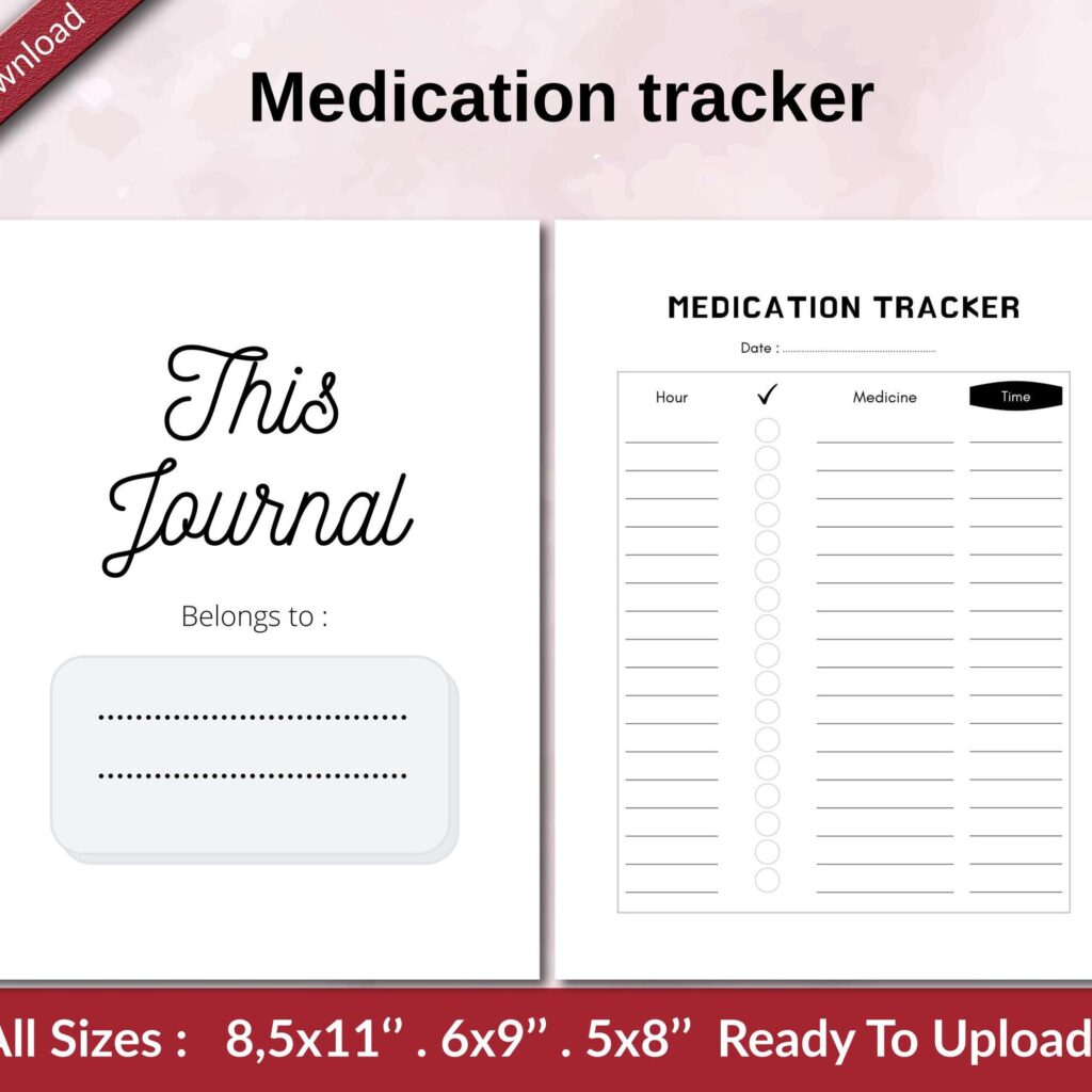 Medication tracker KDP interior Ready To Upload, Sizes 8.5×11 6×9 5×8 inch PDF FILE Used as Amazon KDP Paperback Low Content Book, journal, Notebook, Planner, COMMERCIAL Use