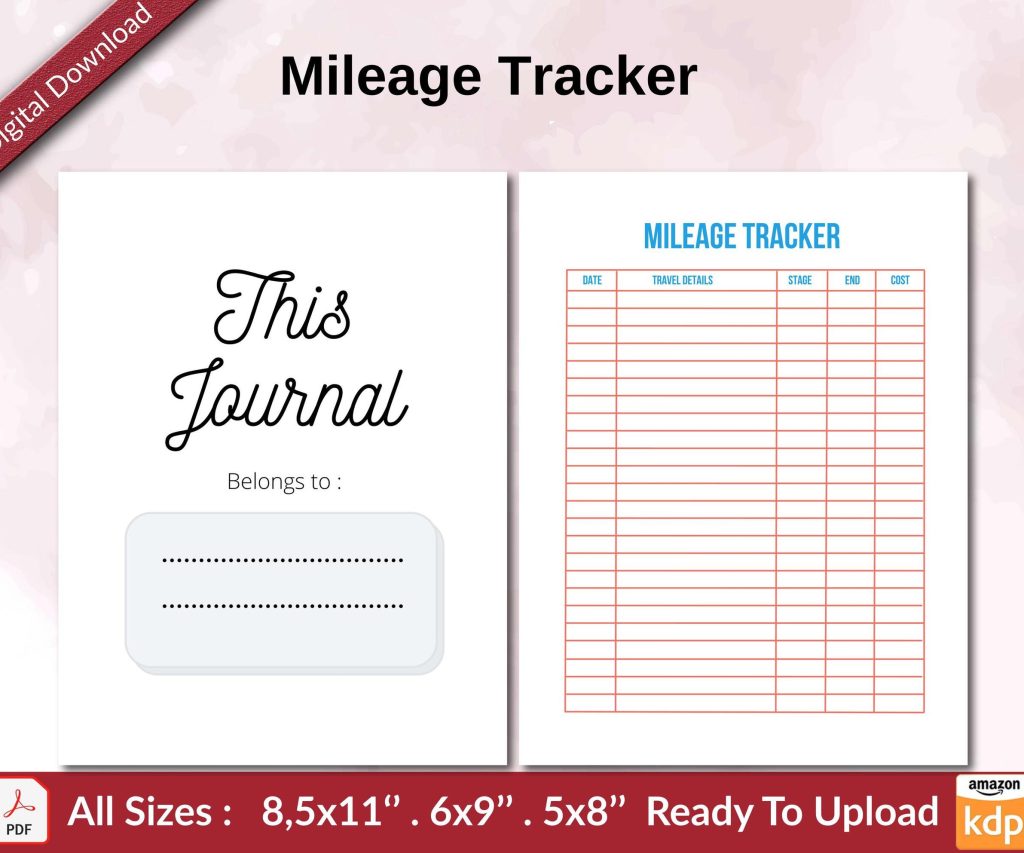 Mileage Tracker KDP interior Ready To Upload, Sizes 8.5×11 6×9 5×8 inch PDF FILE Used as Amazon KDP Paperback Low Content Book, journal, Notebook, Planner, COMMERCIAL Use