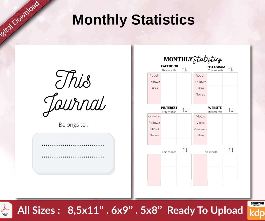 Monthly Statistics KDP interior Ready To Upload, Sizes 8.5×11 6×9 5×8 inch PDF FILE Used as Amazon KDP Paperback Low Content Book, journal, Notebook, Planner, COMMERCIAL Use