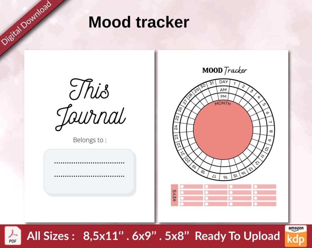 Mood tracker KDP interior Ready To Upload, Sizes 8.5×11 6×9 5×8 inch PDF FILE Used as Amazon KDP Paperback Low Content Book, journal, Notebook, Planner, COMMERCIAL Use