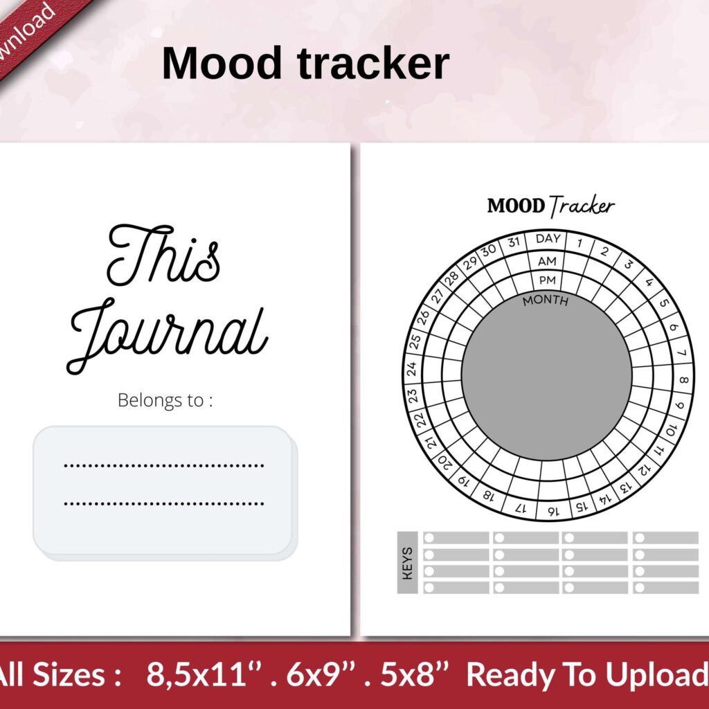 Mood tracker KDP interior Ready To Upload, Sizes 8.5×11 6×9 5×8 inch PDF FILE Used as Amazon KDP Paperback Low Content Book, journal, Notebook, Planner, COMMERCIAL Use
