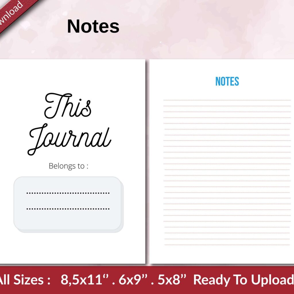 Notes KDP interior Ready To Upload, Sizes 8.5×11 6×9 5×8 inch PDF FILE Used as Amazon KDP Paperback Low Content Book, journal, Notebook, Planner, COMMERCIAL Use