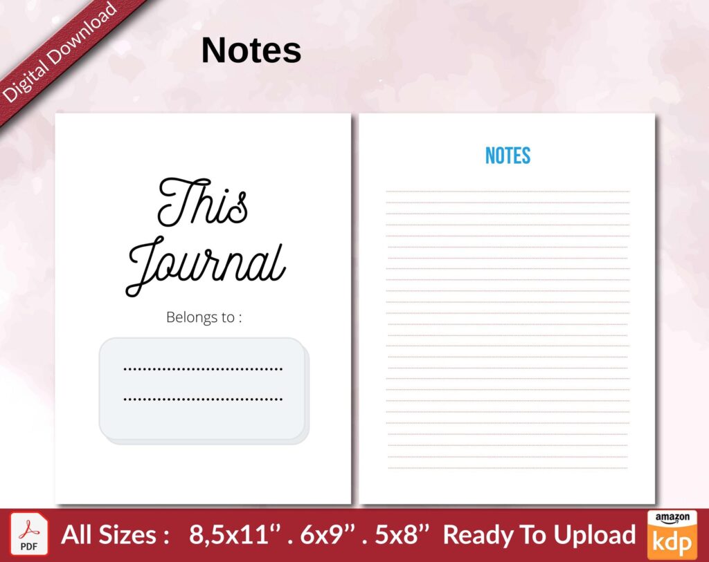 Notes KDP interior Ready To Upload, Sizes 8.5×11 6×9 5×8 inch PDF FILE Used as Amazon KDP Paperback Low Content Book, journal, Notebook, Planner, COMMERCIAL Use