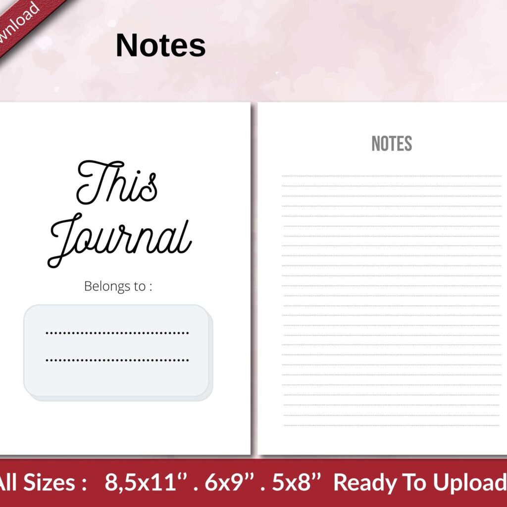 Notes KDP interior Ready To Upload, Sizes 8.5×11 6×9 5×8 inch PDF FILE Used as Amazon KDP Paperback Low Content Book, journal, Notebook, Planner, COMMERCIAL Use