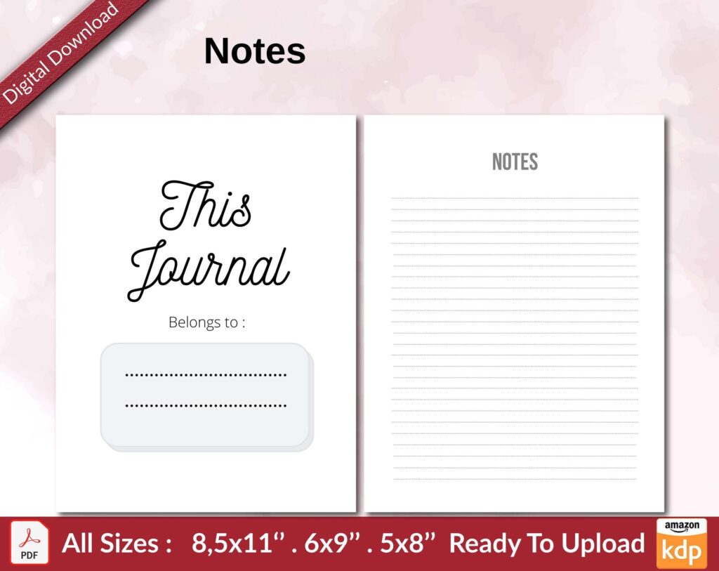 Notes KDP interior Ready To Upload, Sizes 8.5×11 6×9 5×8 inch PDF FILE Used as Amazon KDP Paperback Low Content Book, journal, Notebook, Planner, COMMERCIAL Use