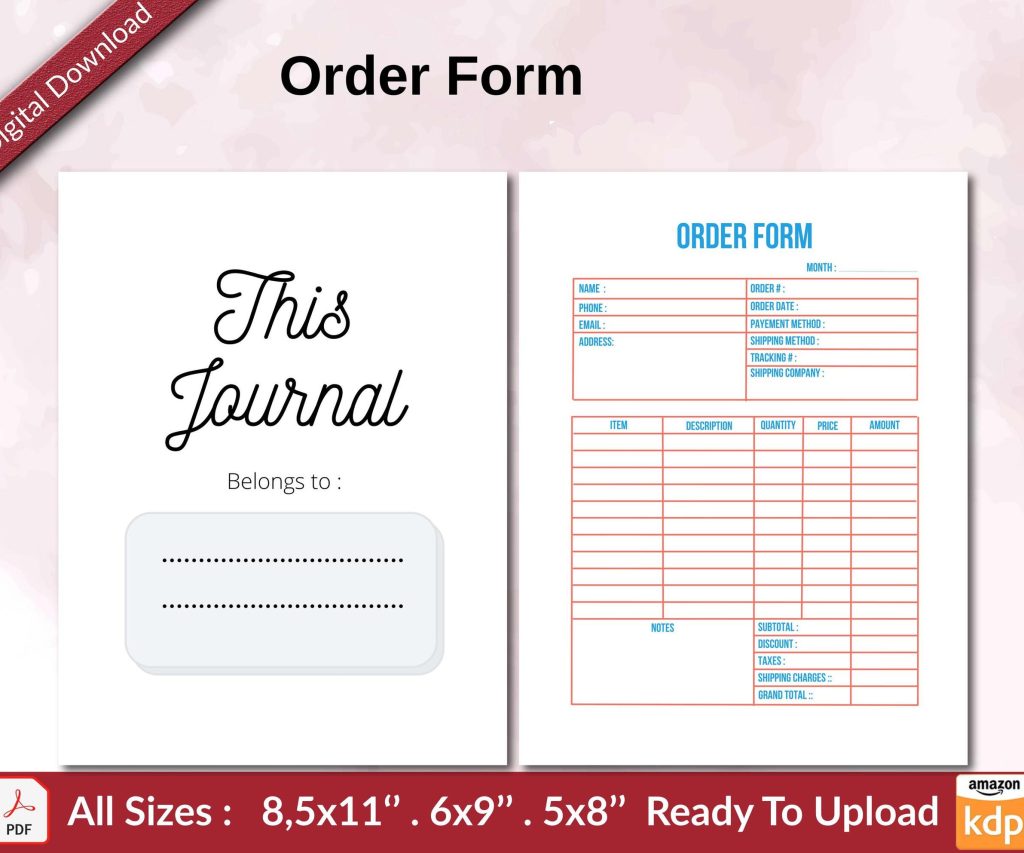 Order Form KDP interior Ready To Upload, Sizes 8.5×11 6×9 5×8 inch PDF FILE Used as Amazon KDP Paperback Low Content Book, journal, Notebook, Planner, COMMERCIAL Use