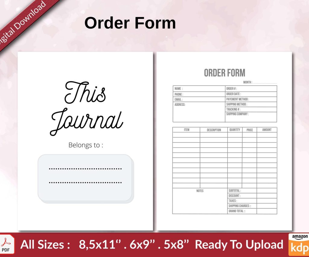 Order Form KDP interior Ready To Upload, Sizes 8.5×11 6×9 5×8 inch PDF FILE Used as Amazon KDP Paperback Low Content Book, journal, Notebook, Planner, COMMERCIAL Use