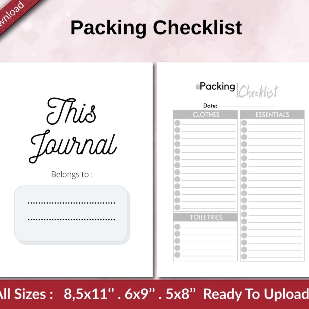 Packing Checklist KDP interior Ready To Upload, Sizes 8.5×11 6×9 5×8 inch PDF FILE Used as Amazon KDP Paperback Low Content Book, journal, Notebook, Planner, COMMERCIAL Use