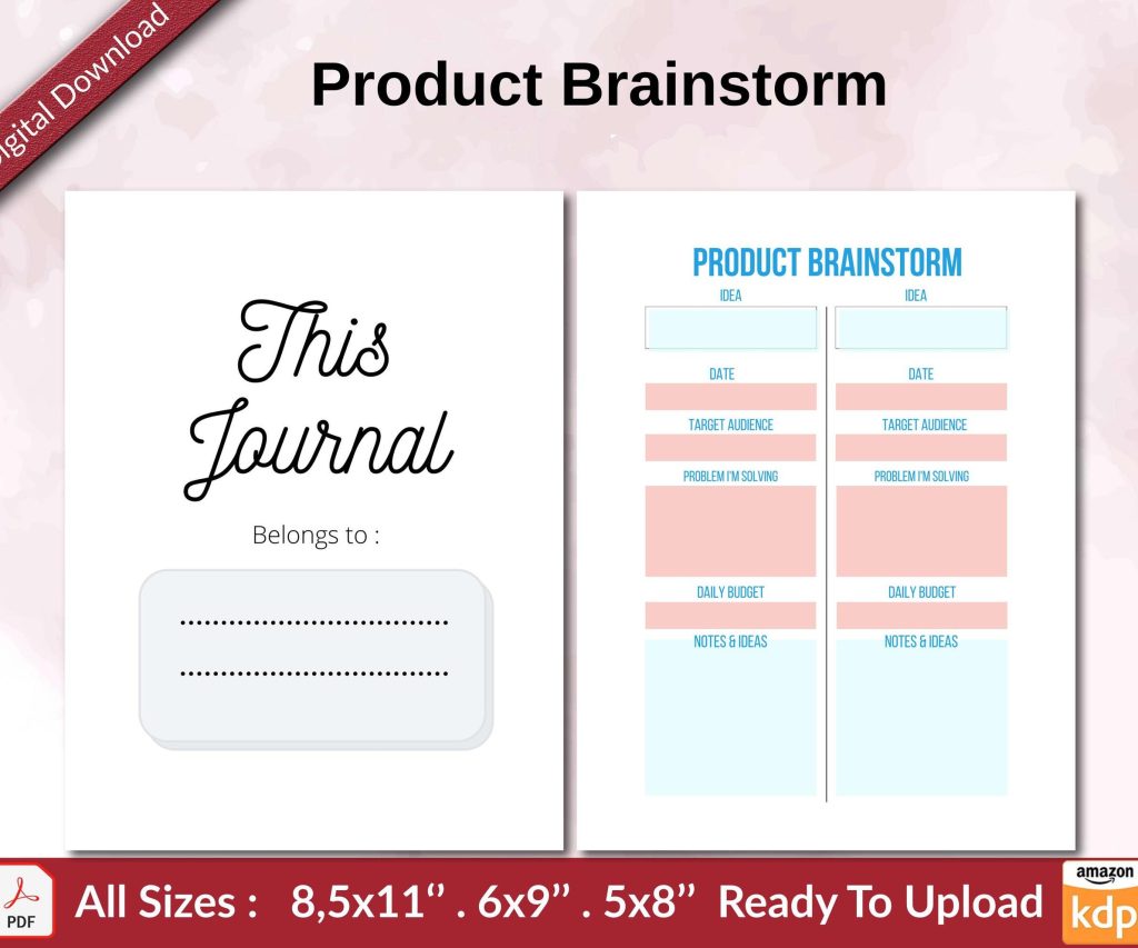 Product Brainstorm KDP interior Ready To Upload, Sizes 8.5×11 6×9 5×8 inch PDF FILE Used as Amazon KDP Paperback Low Content Book, journal, Notebook, Planner, COMMERCIAL Use
