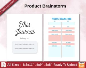 Product Brainstorm KDP interior Ready To Upload, Sizes 8.5×11 6×9 5×8 inch PDF FILE Used as Amazon KDP Paperback Low Content Book, journal, Notebook, Planner, COMMERCIAL Use