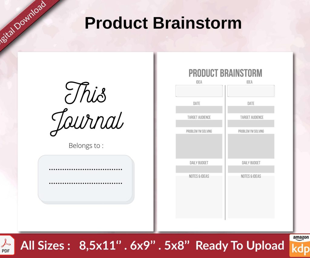 Product Brainstorm KDP interior Ready To Upload, Sizes 8.5×11 6×9 5×8 inch PDF FILE Used as Amazon KDP Paperback Low Content Book, journal, Notebook, Planner, COMMERCIAL Use