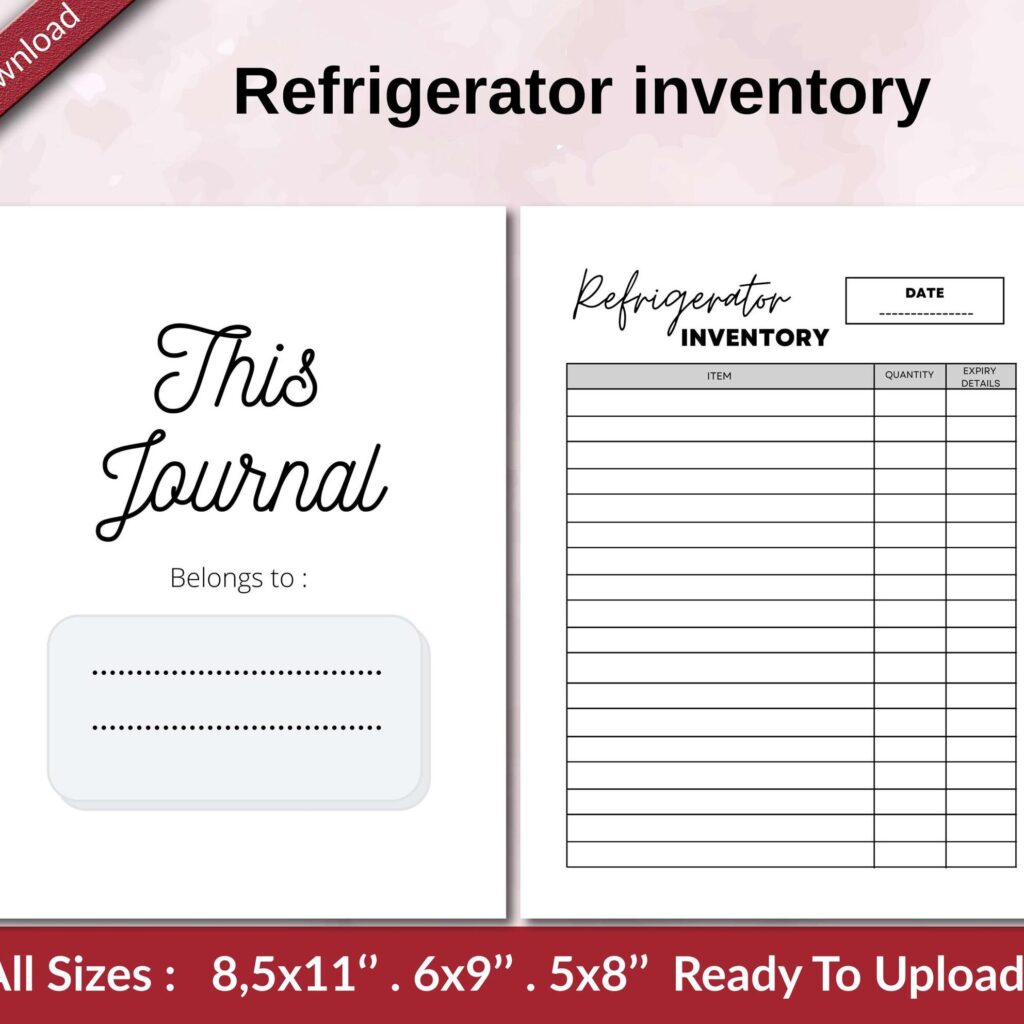 Refrigerator inventory KDP interior Ready To Upload, Sizes 8.5×11 6×9 5×8 inch PDF FILE Used as Amazon KDP Paperback Low Content Book, journal, Notebook, Planner, COMMERCIAL Use