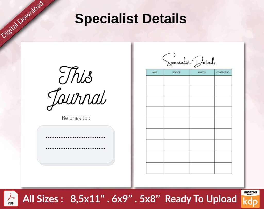 Specialist Details KDP interior Ready To Upload, Sizes 8.5×11 6×9 5×8 inch PDF FILE Used as Amazon KDP Paperback Low Content Book, journal, Notebook, Planner, COMMERCIAL Use