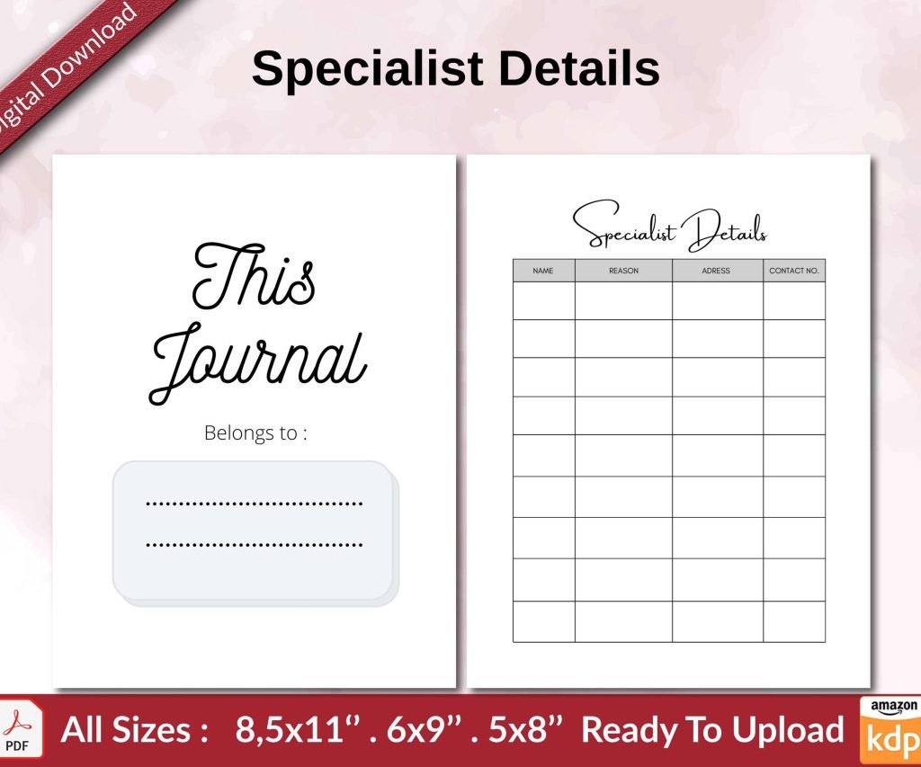 Specialist Details KDP interior Ready To Upload, Sizes 8.5×11 6×9 5×8 inch PDF FILE Used as Amazon KDP Paperback Low Content Book, journal, Notebook, Planner, COMMERCIAL Use