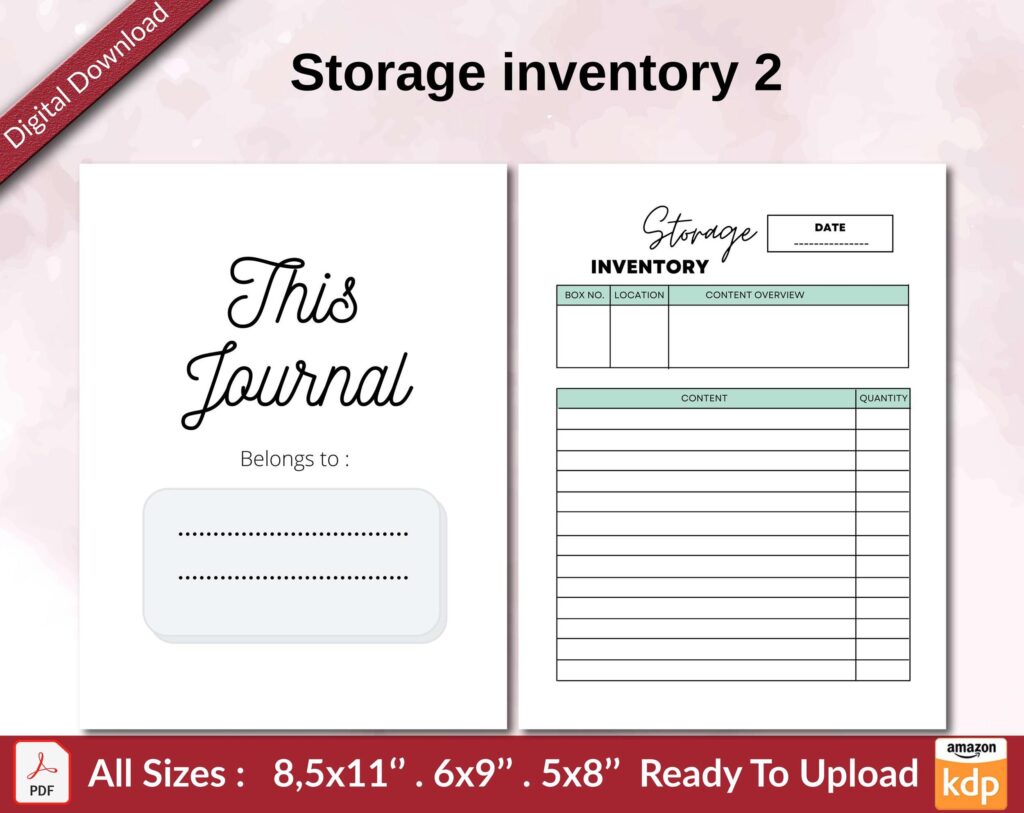 Storage inventory 2 KDP interior Ready To Upload, Sizes 8.5×11 6×9 5×8 inch PDF FILE Used as Amazon KDP Paperback Low Content Book, journal, Notebook, Planner, COMMERCIAL Use