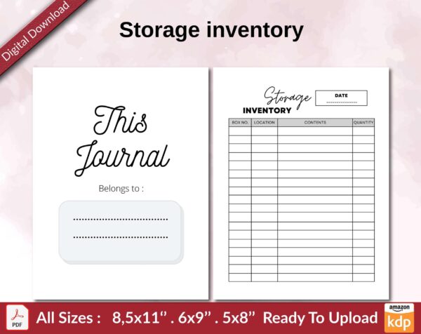 Storage inventory KDP interior Ready To Upload, Sizes 8.5×11 6×9 5×8 inch PDF FILE Used as Amazon KDP Paperback Low Content Book, journal, Notebook, Planner, COMMERCIAL Use