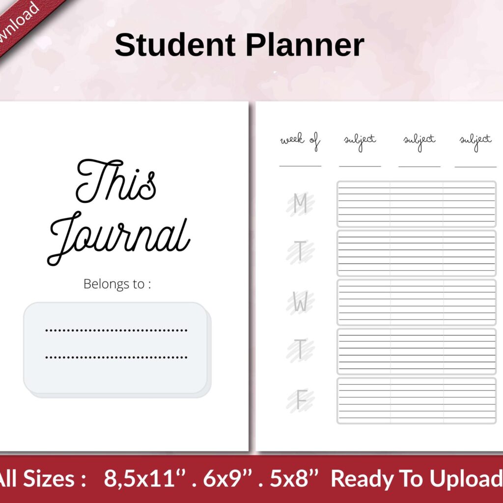Student Planner KDP interior Ready To Upload, Sizes 8.5×11 6×9 5×8 inch PDF FILE Used as Amazon KDP Paperback Low Content Book, journal, Notebook, Planner, COMMERCIAL Use