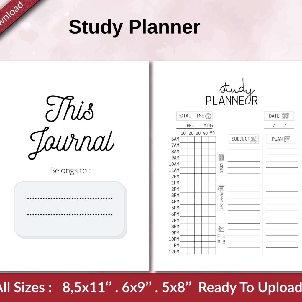 Study Planner KDP interior Ready To Upload, Sizes 8.5×11 6×9 5×8 inch PDF FILE Used as Amazon KDP Paperback Low Content Book, journal, Notebook, Planner, COMMERCIAL Use