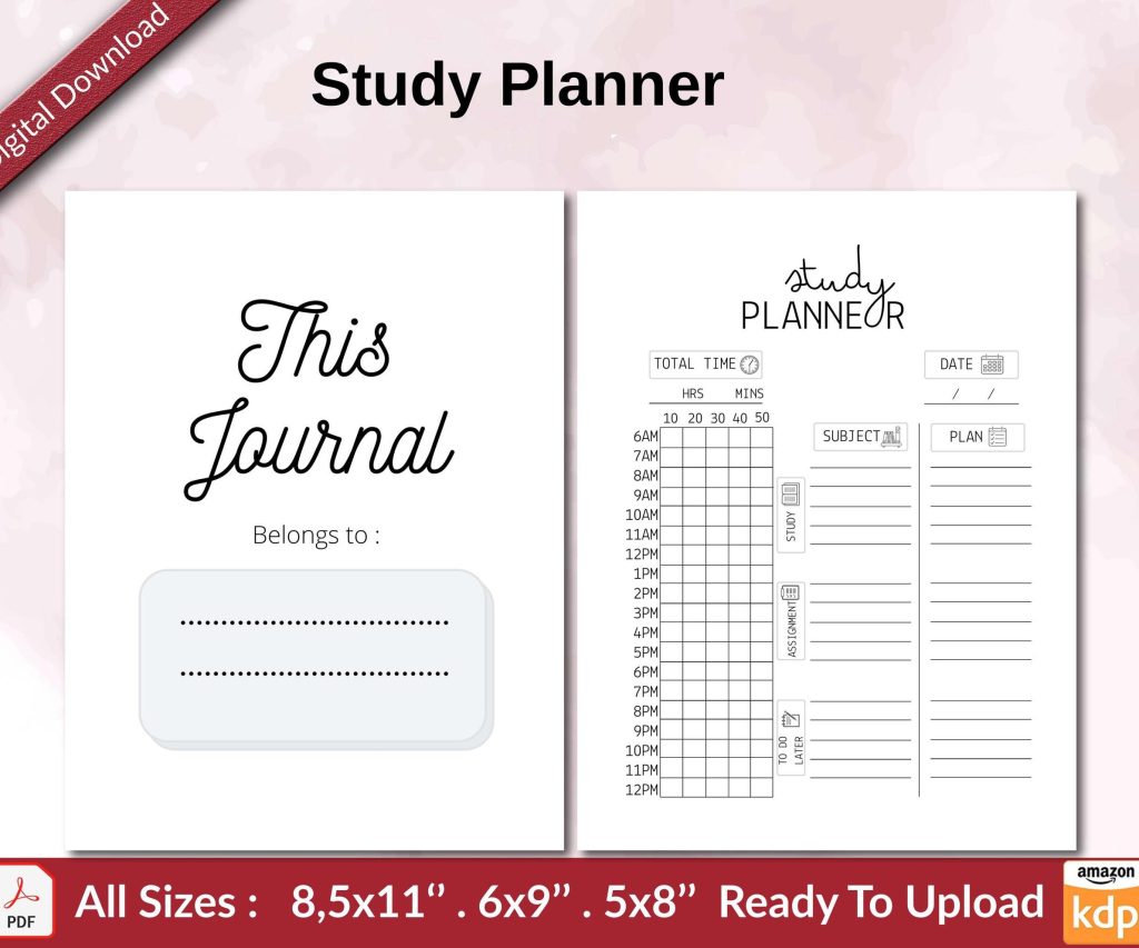 Study Planner KDP interior Ready To Upload, Sizes 8.5×11 6×9 5×8 inch PDF FILE Used as Amazon KDP Paperback Low Content Book, journal, Notebook, Planner, COMMERCIAL Use