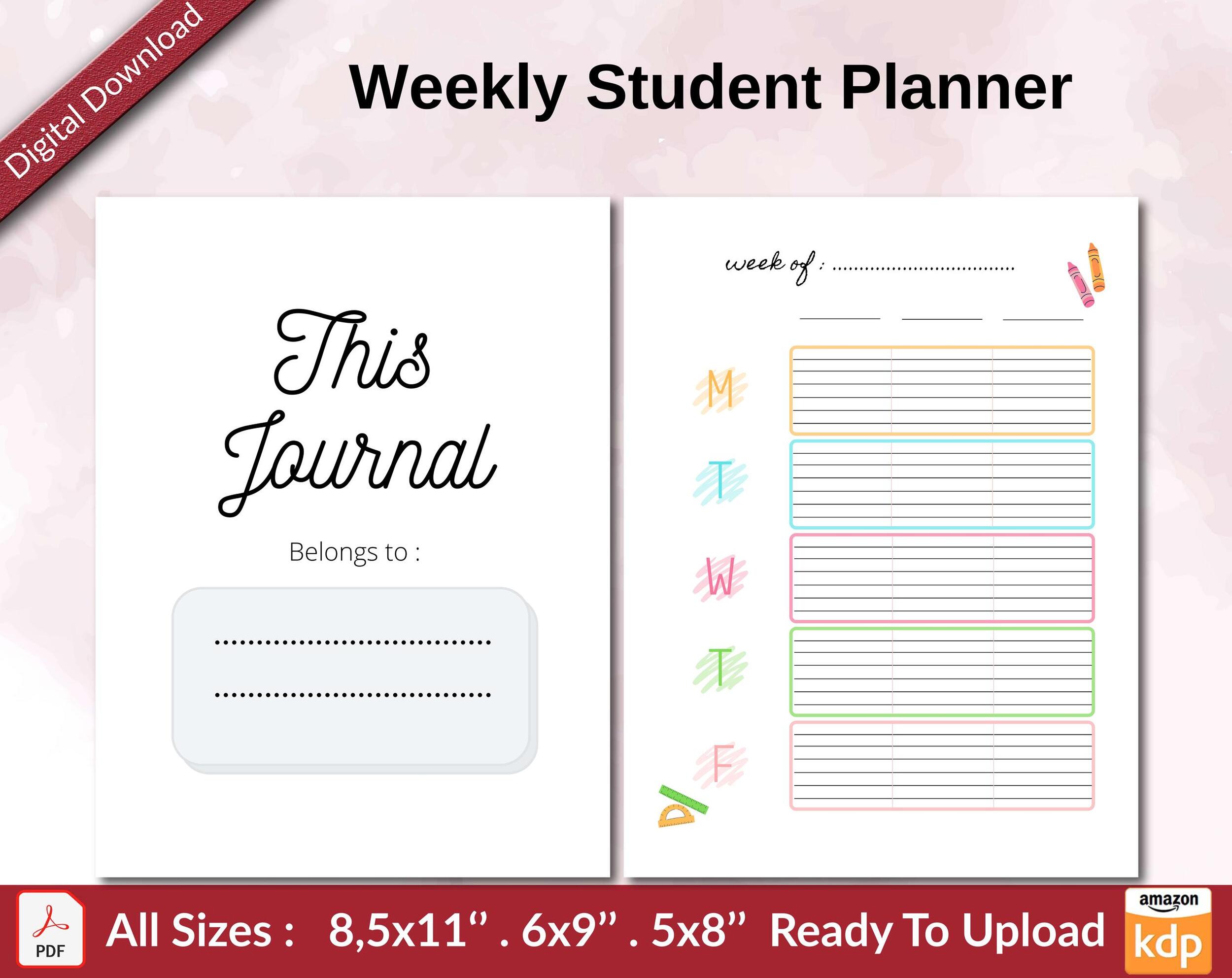Weekly Student Planner KDP interior Ready To Upload, Sizes 8.5×11 6×9 5×8 inch PDF FILE Used as Amazon KDP Paperback Low Content Book, journal, Notebook, Planner, COMMERCIAL Use Weekly Student Planner KDP interior Ready To Upload, Sizes 8.5×11 6×9 5×8 inch PDF FILE Used as Amazon KDP Paperback Low Content Book, journal, Notebook, Planner, COMMERCIAL Use