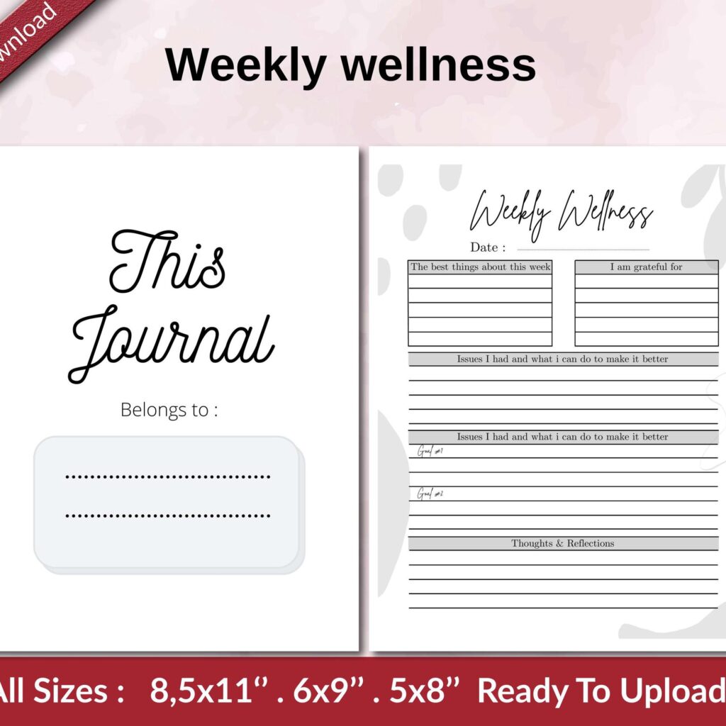 Weekly wellness KDP interior Ready To Upload, Sizes 8.5×11 6×9 5×8 inch PDF FILE Used as Amazon KDP Paperback Low Content Book, journal, Notebook, Planner, COMMERCIAL Use