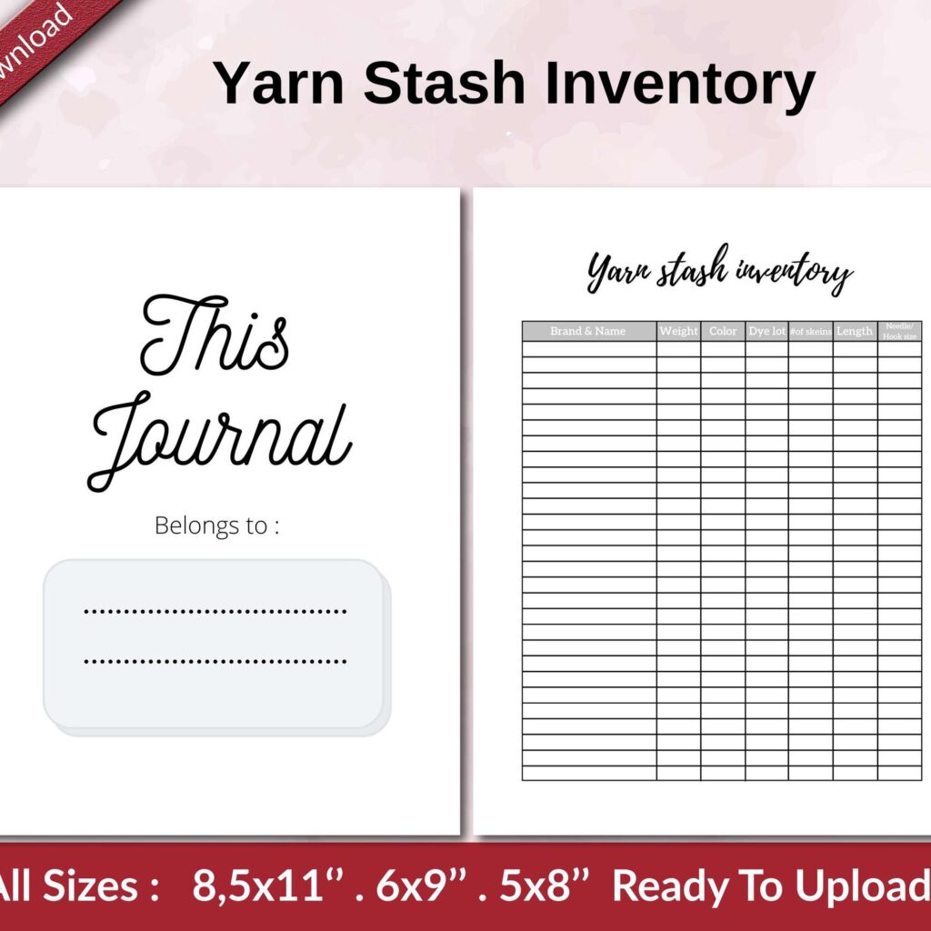 Yarn Stash Inventory KDP interior Ready To Upload, Sizes 8.5×11 6×9 5×8 inch PDF FILE Used as Amazon KDP Paperback Low Content Book, journal, Notebook, Planner, COMMERCIAL Use