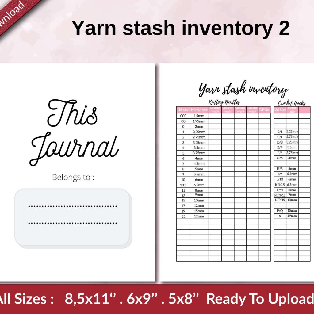 Yarn stash inventory 2 KDP interior Ready To Upload, Sizes 8.5×11 6×9 5×8 inch PDF FILE Used as Amazon KDP Paperback Low Content Book, journal, Notebook, Planner, COMMERCIAL Use