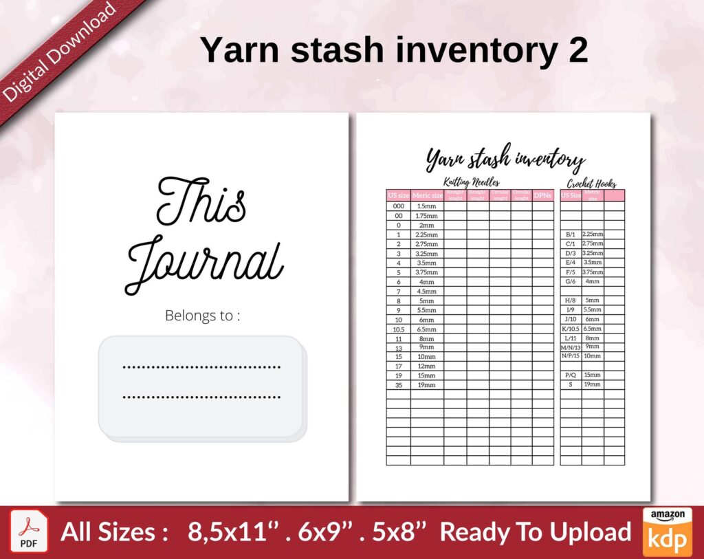 Yarn stash inventory 2 KDP interior Ready To Upload, Sizes 8.5×11 6×9 5×8 inch PDF FILE Used as Amazon KDP Paperback Low Content Book, journal, Notebook, Planner, COMMERCIAL Use