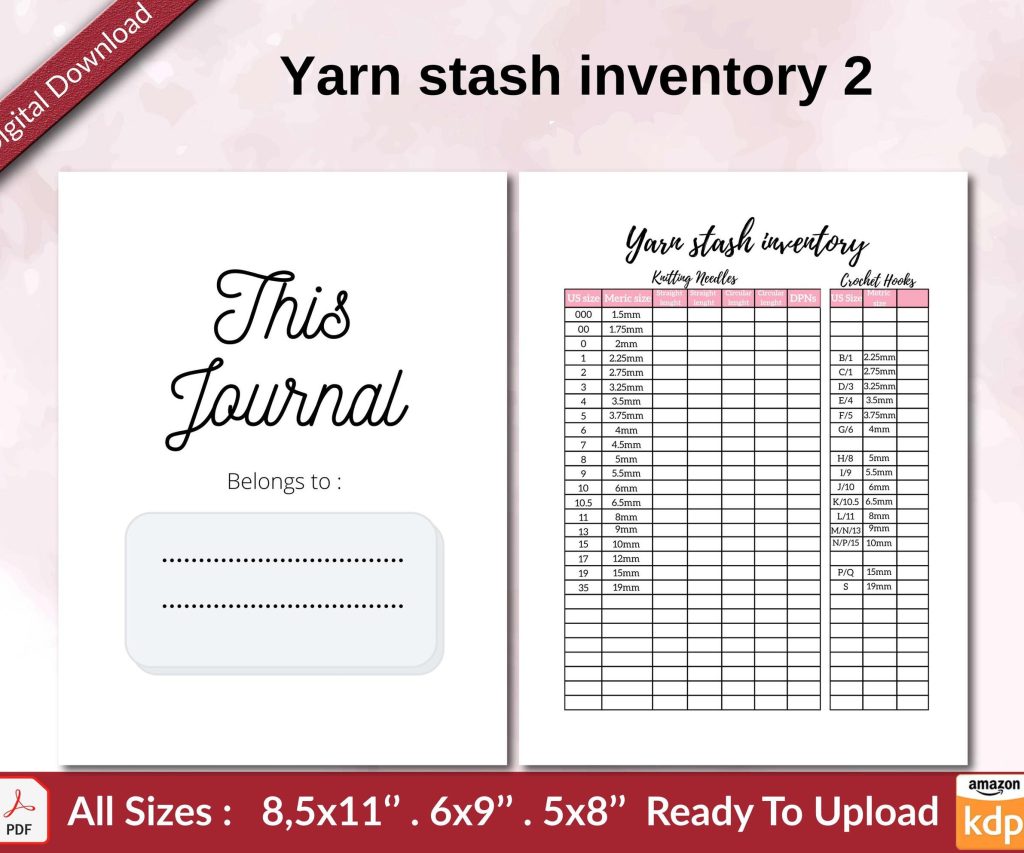 Yarn stash inventory 2 KDP interior Ready To Upload, Sizes 8.5×11 6×9 5×8 inch PDF FILE Used as Amazon KDP Paperback Low Content Book, journal, Notebook, Planner, COMMERCIAL Use
