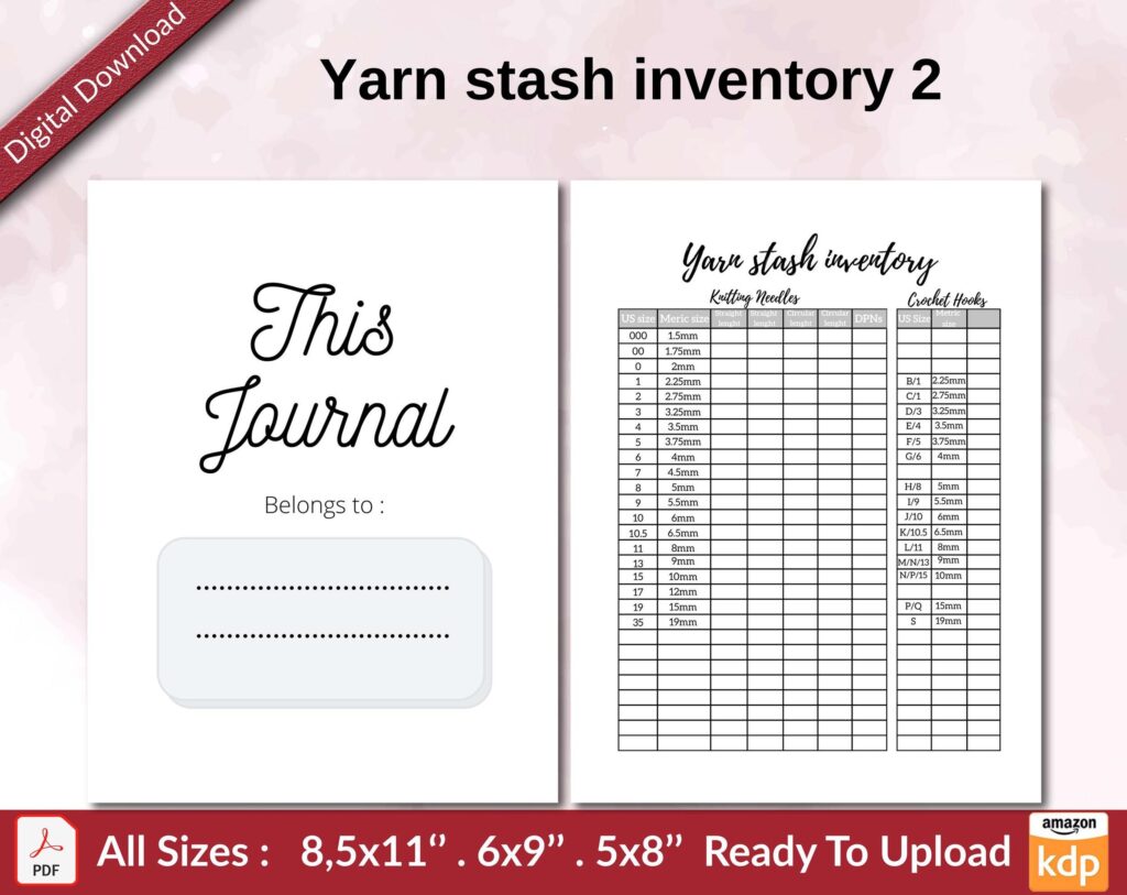 Yarn stash inventory 2 KDP interior Ready To Upload, Sizes 8.5×11 6×9 5×8 inch PDF FILE Used as Amazon KDP Paperback Low Content Book, journal, Notebook, Planner, COMMERCIAL Use