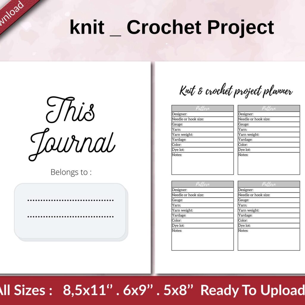 knit Crochet Project KDP interior Ready To Upload, Sizes 8.5×11 6×9 5×8 inch PDF FILE Used as Amazon KDP Paperback Low Content Book, journal, Notebook, Planner, COMMERCIAL Use