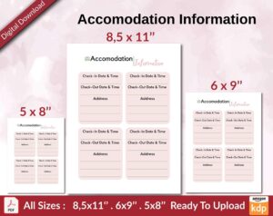 Accommodation Information Journal KDP interior Ready To Upload, Sizes 8.5×11 6×9 5×8 inch PDF FILE Used as Amazon KDP Paperback Low Content Book, journal, Notebook, Planner, COMMERCIAL Use