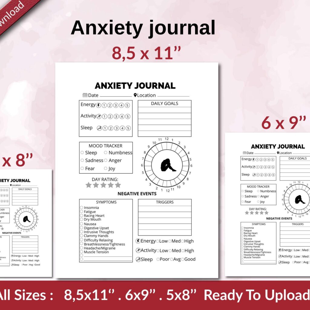 Anxiety journal KDP interior Ready To Upload, Sizes 8.5×11 6×9 5×8 inch PDF FILE Used as Amazon KDP Paperback Low Content Book, journal, Notebook, Planner, COMMERCIAL Use