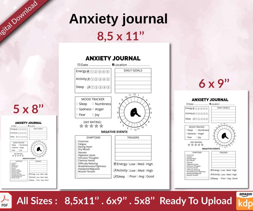 Anxiety journal KDP interior Ready To Upload, Sizes 8.5×11 6×9 5×8 inch PDF FILE Used as Amazon KDP Paperback Low Content Book, journal, Notebook, Planner, COMMERCIAL Use