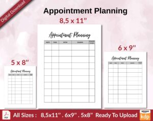 Appointment Planning KDP interior Ready To Upload, Sizes 8.5×11 6×9 5×8 inch PDF FILE Used as Amazon KDP Paperback Low Content Book, journal, Notebook, Planner, COMMERCIAL Use