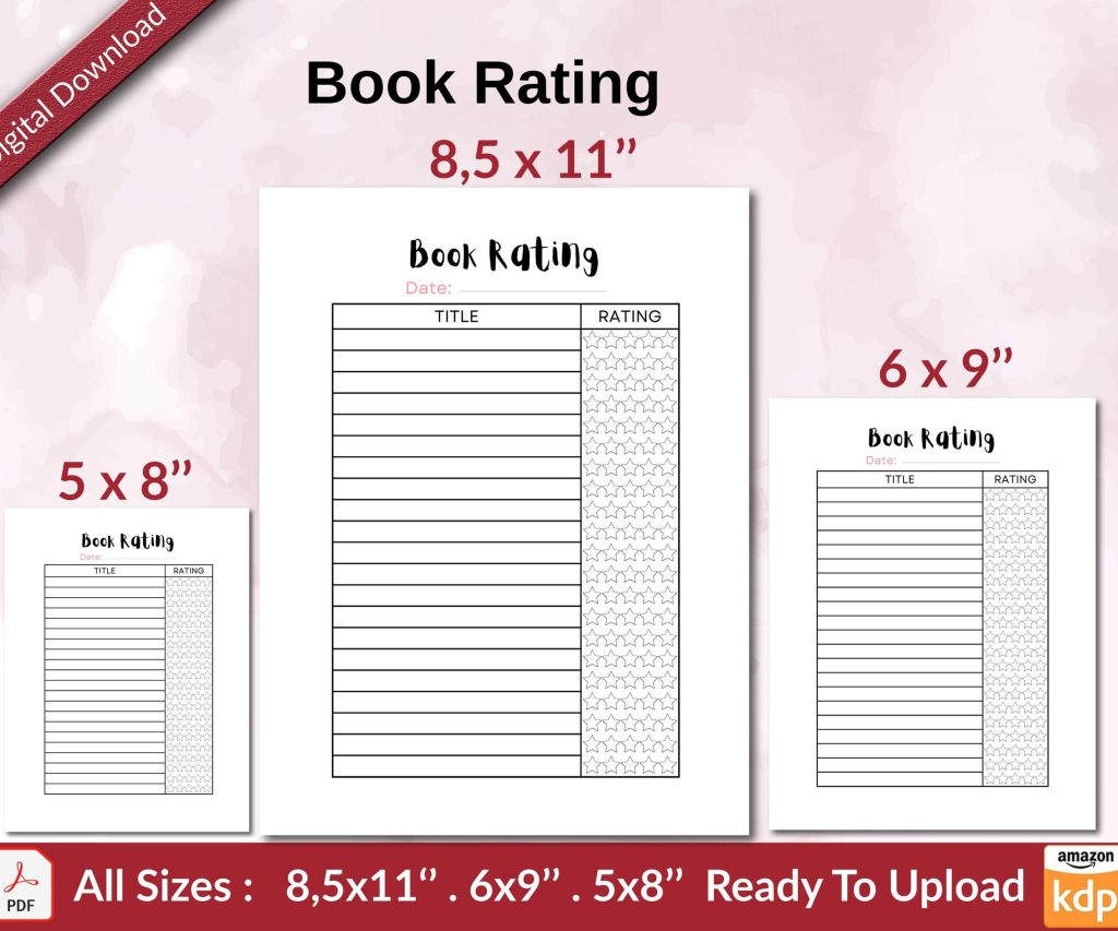 Book Rating KDP interior Ready To Upload, Book Rating journal, Sizes 8.5×11 6×9 5×8 inch PDF FILE Used as Amazon KDP Paperback Low Content Book, journal, Notebook, Planner, COMMERCIAL Use