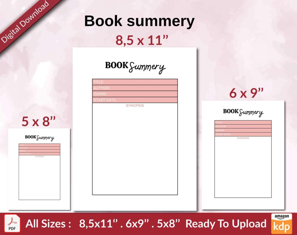 Book summary KDP interior, book summary journal, Ready To Upload, Sizes 8.5×11 6×9 5×8 inch PDF FILE Used as Amazon KDP Paperback Low Content Book, journal, Notebook, Planner, COMMERCIAL Use